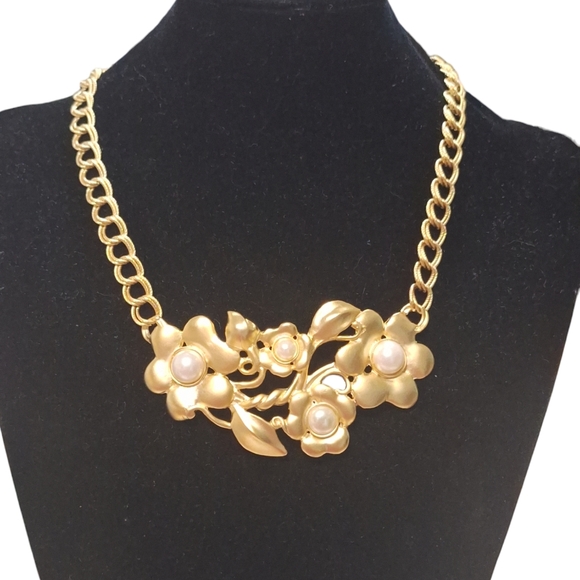 The Harwood Collection Jewelry - The Harwood Collection Gold Tone Flower & Faux Pearl Necklace 18-20" W/Orig. Tag
